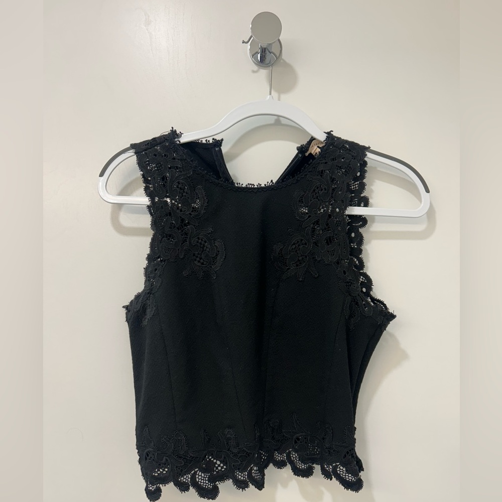 Rebecca Taylor Black Lace Trim Blouse Size 4 - Picture 1 of 3